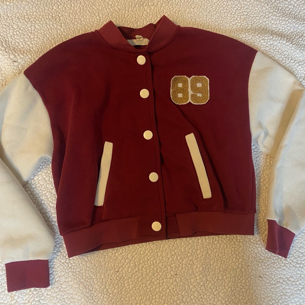Pink Republic Maroon and Cream Varsity Jacket